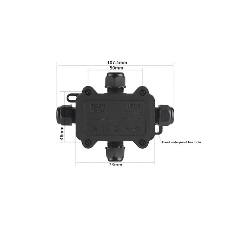 IP68 Outdoor Waterproof Junction Box - Black 3 Way Mini Connector Box - PC Plastic and Terminal - Designed for Buried Wires