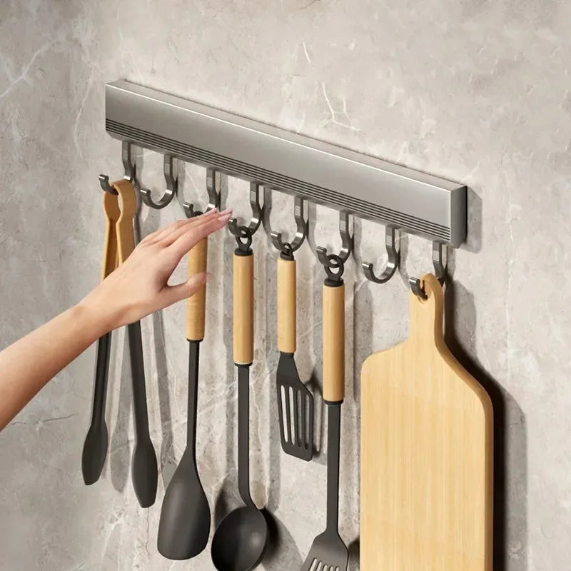 Wall Mounted Punch-Free Hooks Rack – Multi-Purpose Kitchen & Bathroom Utensil, Towel, Robe, and Coat Holder