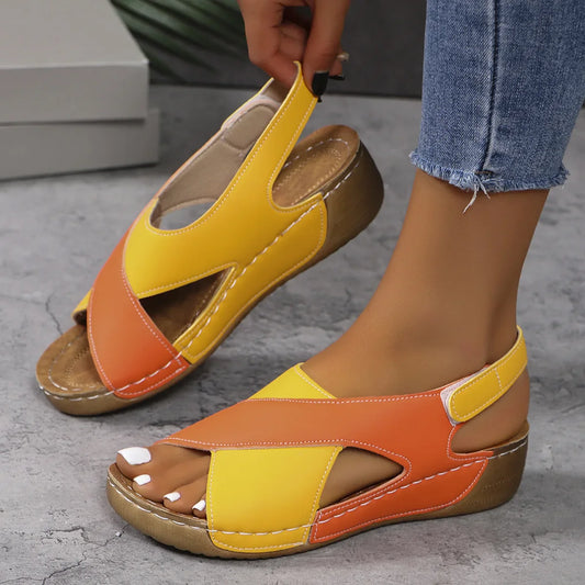 New Women's Contrast Color Wedge Sandals – Comfortable Peep Toe Non-Slip Platform Beach Shoes