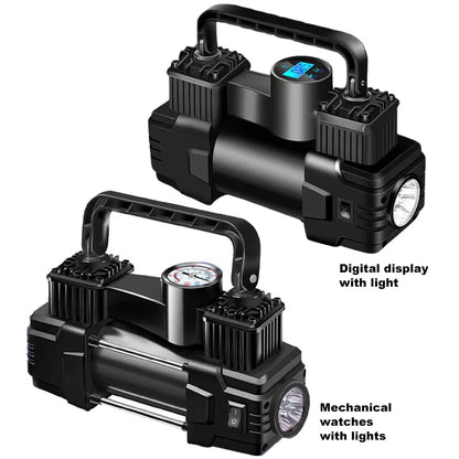 12V 150PSI Mini Air Compressor – Dual Cylinder Heavy Duty Tire Inflator with LED Light, Car Electric Pump