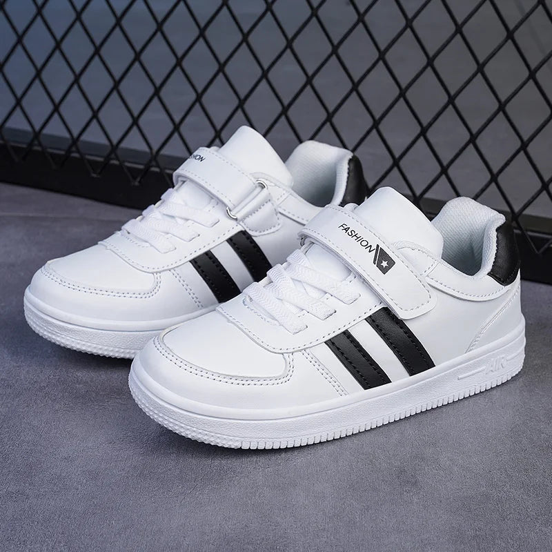 Kids White Sneakers — Boys & Girls Sport Casual Shoes, Non-Slip School Walking & Running Shoes, Sizes 28-39