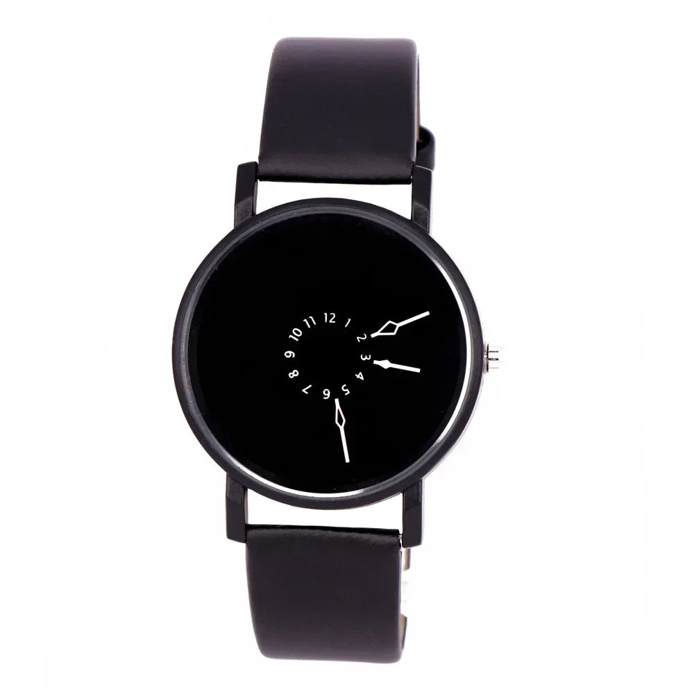 Popular Reverse Pointer Couple Watch – Simple Black & White Quartz Wristwatch for Women & Men