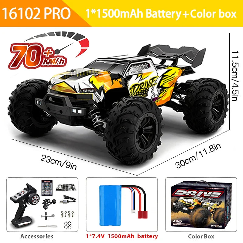 1:16 4WD RC Car – 70KM/H High-Speed Drift Monster Truck with LED, Remote Control, 4x4 for Kids, WLtoys 144001