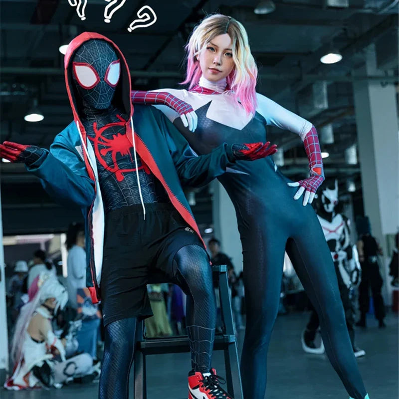 Anime Superhero Cosplay Spider-Man Bodysuit — Miles & Gwen Halloween Carnival Party Couple Costume