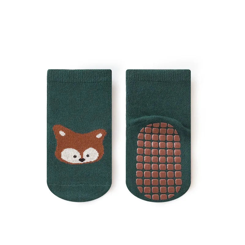 Kids Cartoon Fox & Bear Non-Slip Socks - 6 Pairs Comfortable Floor Socks for Toddlers