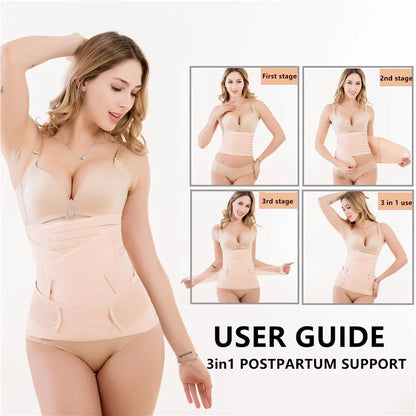 3 in 1 Corset Postpartum Belly Band - Tummy, Pelvis, and Waist Trainer Wrap for Pregnant Women, Recovery Bandage Body Shaper