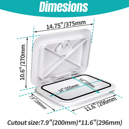 ABS Deck Access Hatch Cover — Waterproof Anti-UV Non-Skid Inspection Hatch for Marine Boats, Yachts & RVs, 15×11"