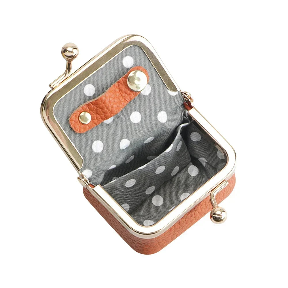 URBAN MASTER Genuine Leather Mini Coin Purse – Solid Color Kiss Lock Change Pouch, Casual Small Wallet for Women
