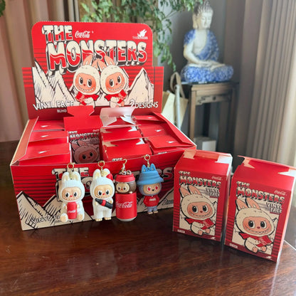 12pcs Labubu Monster Coca Cola Mini Doll Keychains — 4 Styles Action Figures for Kids