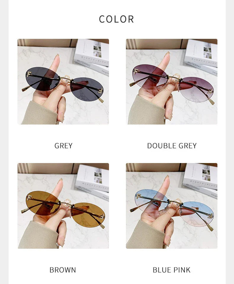 Elegant Diamond Oval Rimless Sunglasses — Men’s “F” Letter Car Sunglasses Model 90902