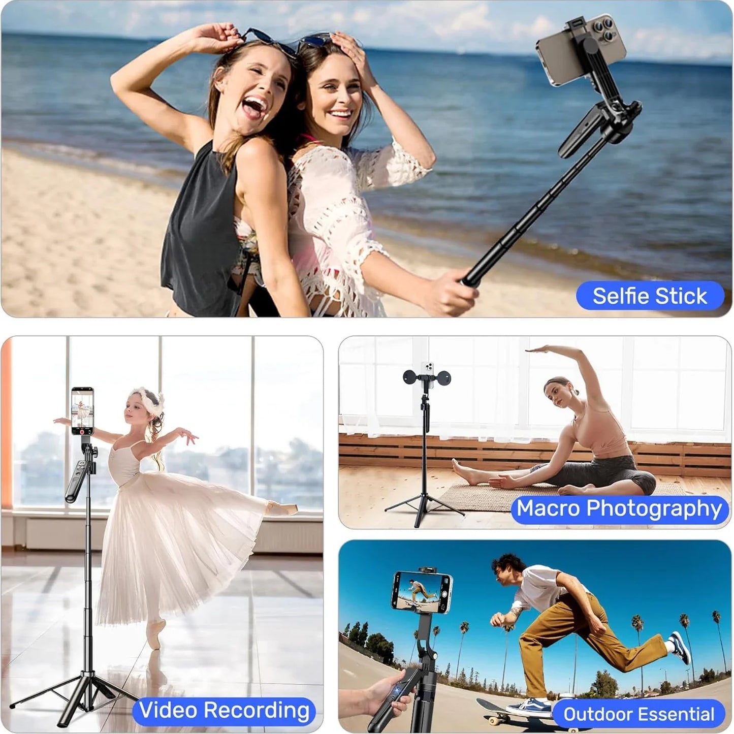 Extendable 70.8" Auto Face Tracking Tripod – 360° Rotating Phone Stand with Light & Motion Sensor for Vlog & Live Streaming