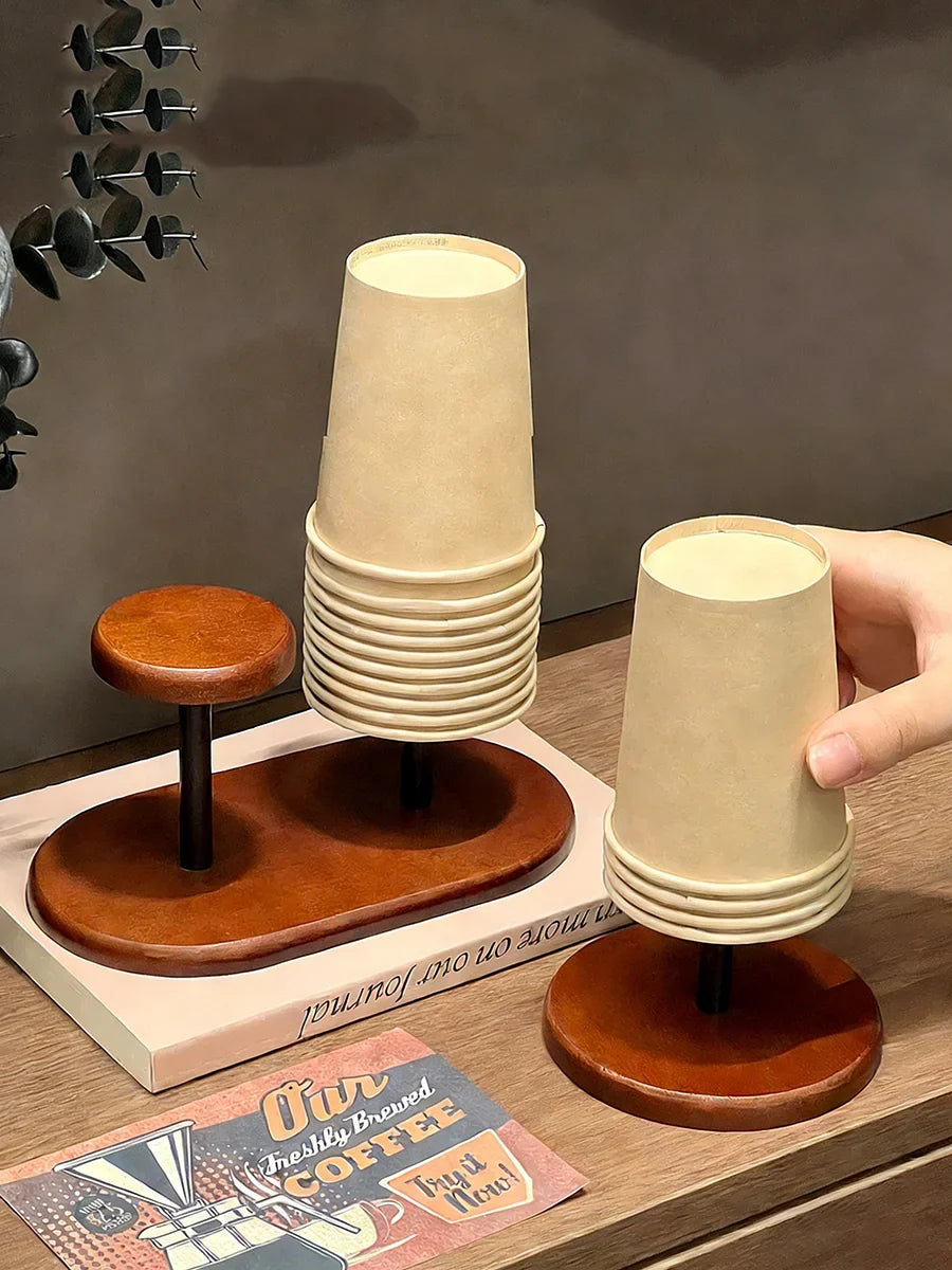 Wooden Cup Storage Holder & Dispenser Rack – Disposable Tea & Water Cup Organizer Mug Display Stand for Home & Office