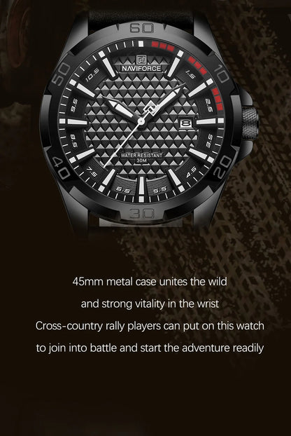 NAVIFORCE Men's Quartz Watch — Fashion Leather Strap Sport Waterproof Wristwatch with Calendar