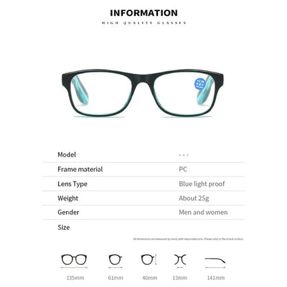 Anti Blue Light Reading Glasses – Fashion Clear Square Computer Eyewear with Spring Legs Frame for Women & Men