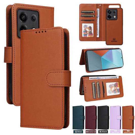 2-in-1 Magnetic Card Slot Leather Wallet Case for Xiaomi Redmi Note 13 Pro Plus, 12, 13C, 13T, C65 & POCO X6 5G – Stand Bag with Strap Cover