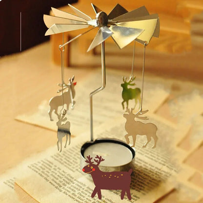 Silver Christmas Rotating Tea Light Candle Holder Carousel – Spinning Holiday Centerpiece Decor