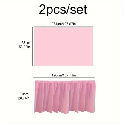 2PCS Disposable Paper Tablecloth & Table Skirt Set – Rectangular Party Table Cover for Events, Weddings & Decorations