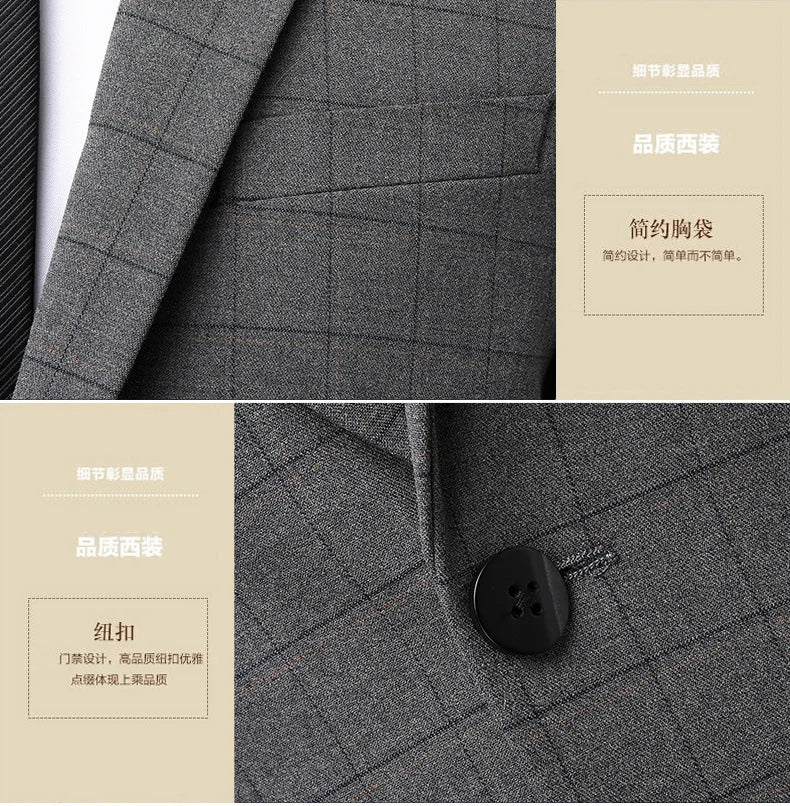 2023 Men’s Two-Button Wedding Suit — Korean Slim Fit Fashion Business Formal Two-Piece Set (Blazer + Trousers)