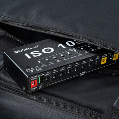 MOSKY ISO 10 Guitar Effect Pedal Power Supply – 10 Isolated DC Outputs, 5V USB Output, 9V 12V 18V Protection for Guitar Accessories