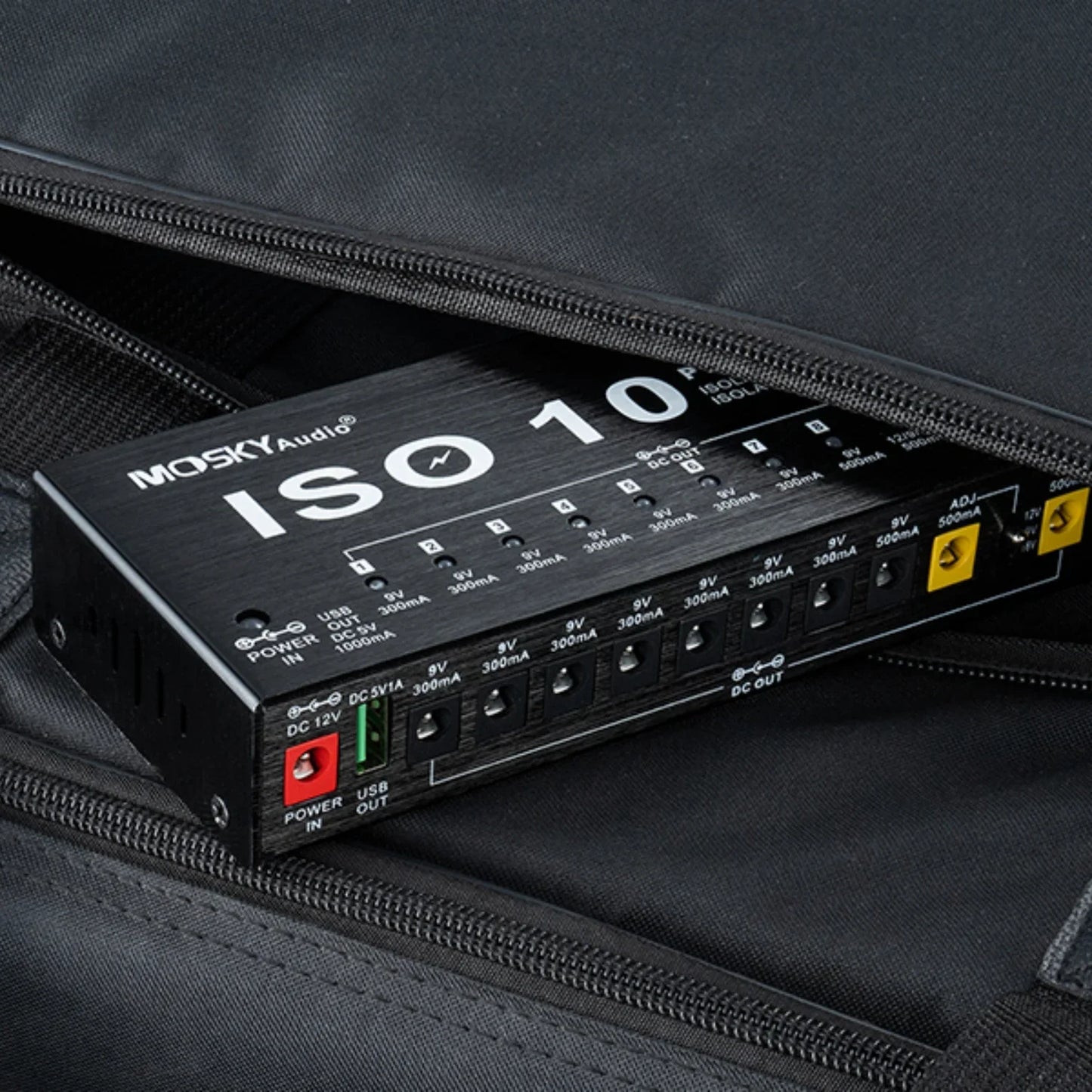 MOSKY ISO-10 Guitar Pedal Power Supply – 10 Isolated DC Outputs, 5V USB Output for 9V, 12V, 18V, Protection for Guitar Accessories