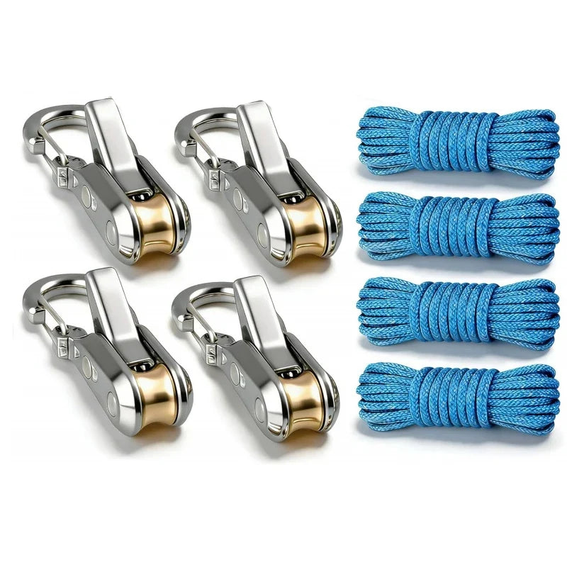 Rope Tying & Tensioning Tool - Heavy-Duty Retractable Buckle with Roller Tensioner for Camping & Outdoor Use