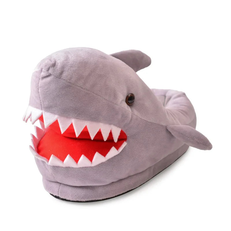 Winter Dinosaur Cotton Slippers for Women — Cartoon T-Rex Plush Velvet Home Slippers, Warm & Non-Slip Floor Shoes