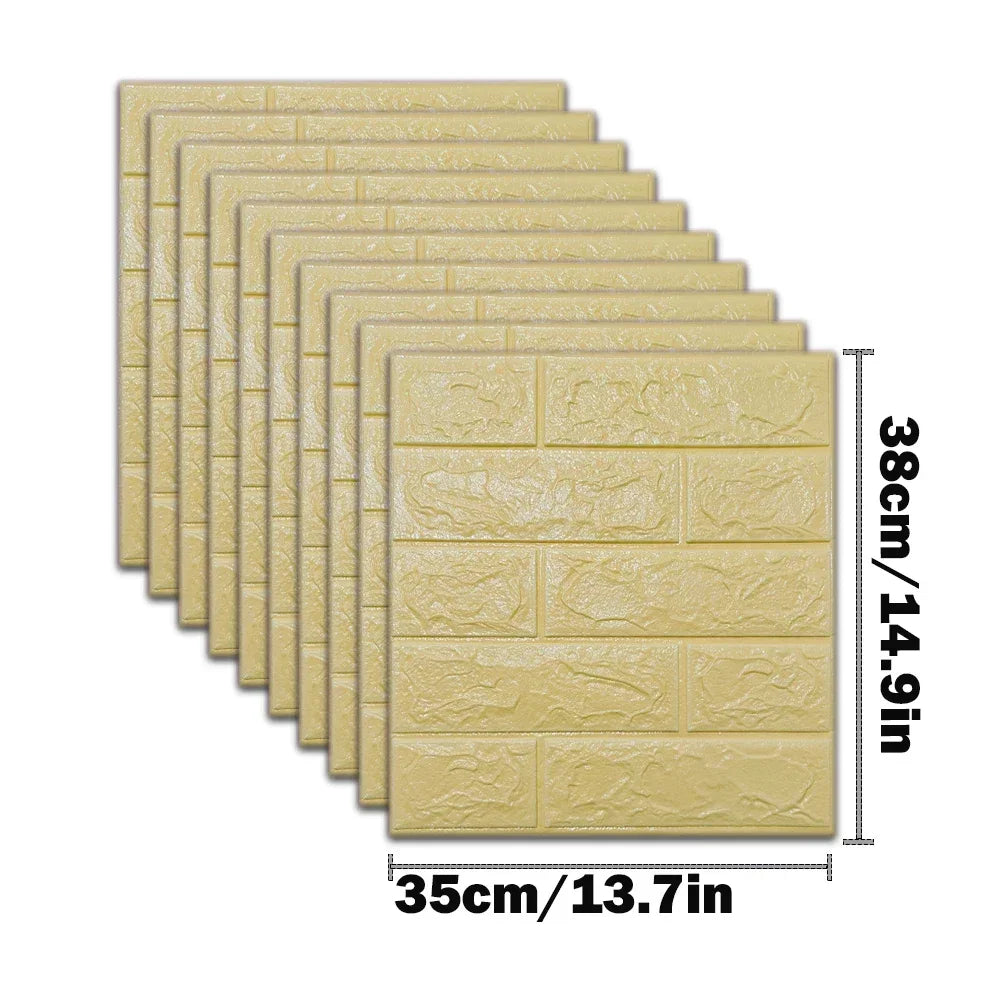 10pcs 3D Foam Wall Stickers – Self-Adhesive Waterproof Peel-and-Stick Brick Wallpaper for Interior Decoration