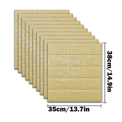 10pcs 3D Foam Wall Stickers – Self-Adhesive Waterproof Peel-and-Stick Brick Wallpaper for Interior Decoration