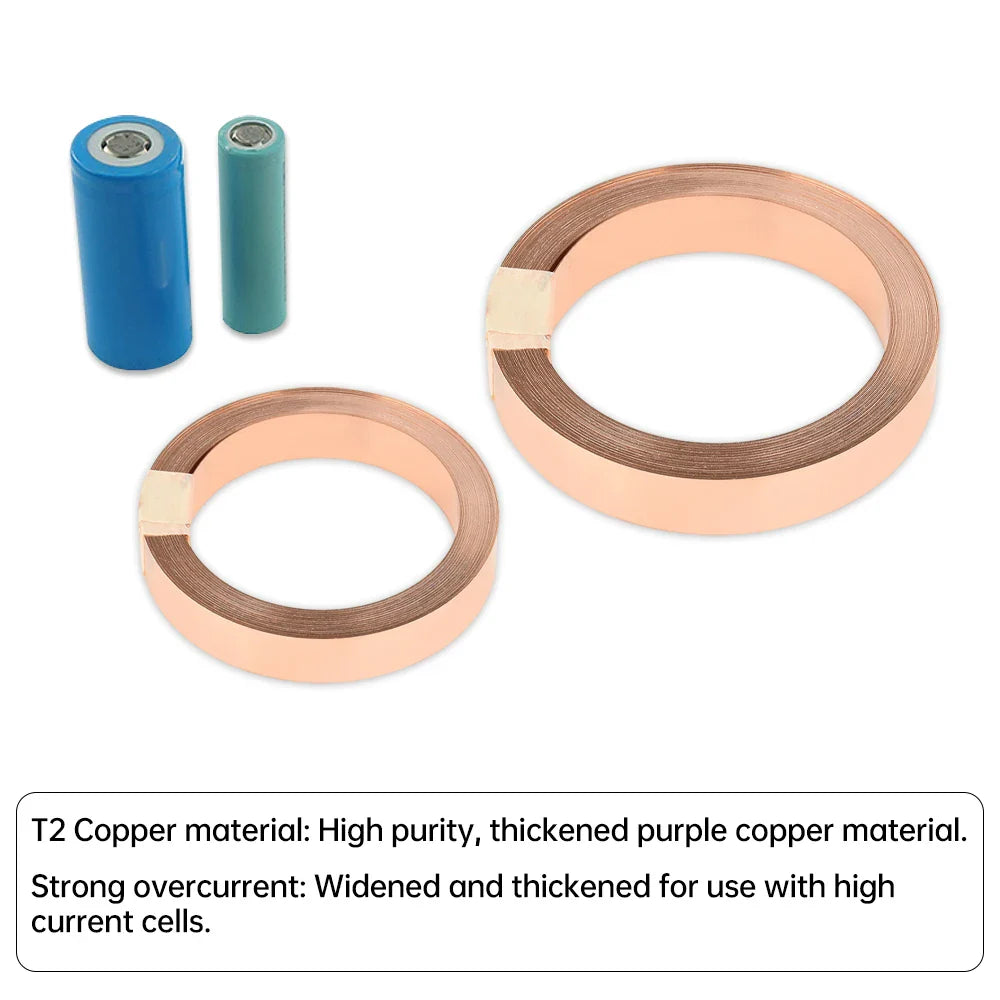 5M T2 Pure Copper & Nickel Strip — 0.15mm/0.2mm Nickel-Plated Copper Belt for 18650, 26650, 21700 Lithium Battery Pack Spot Welding