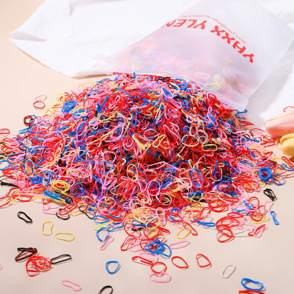 500/1000/2000PCS Colorful Disposable Rubber Hair Ties – Ponytail Holders for Girls & Kids Hair Accessories