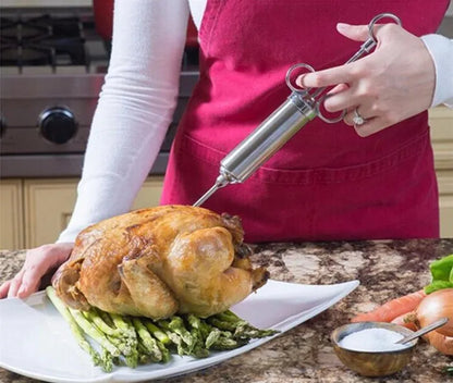Marinade Meat Seasoning Injector Kit - Stainless Steel Turkey Meat Injectors with 3 Needles - Cooking Syringe for Flavorful Meals