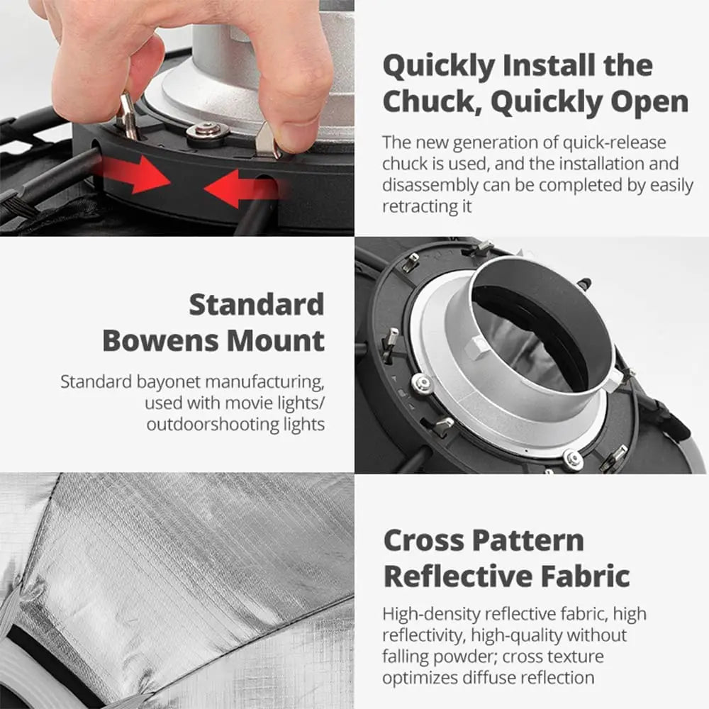 TRIOPO Foldable Octagon Softbox – 55cm, 65cm, 90cm, 120cm Bowens Mount for Sokani X100, COLBOR CL60, Godox & Aputure LED Video Lights