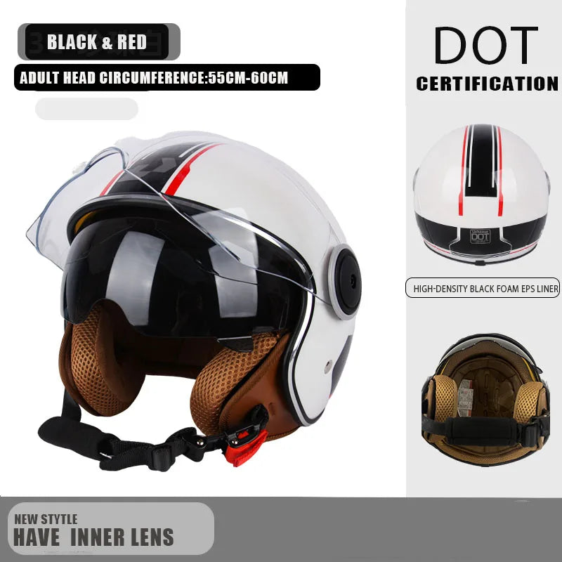 DOT Certified Vintage Open Face Motorcycle Helmet – Retro 3/4 Cruise Casco Casque Moto for Men & Women