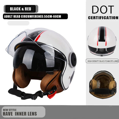 DOT Certified Vintage Open Face Motorcycle Helmet – Retro 3/4 Cruise Casco Casque Moto for Men & Women