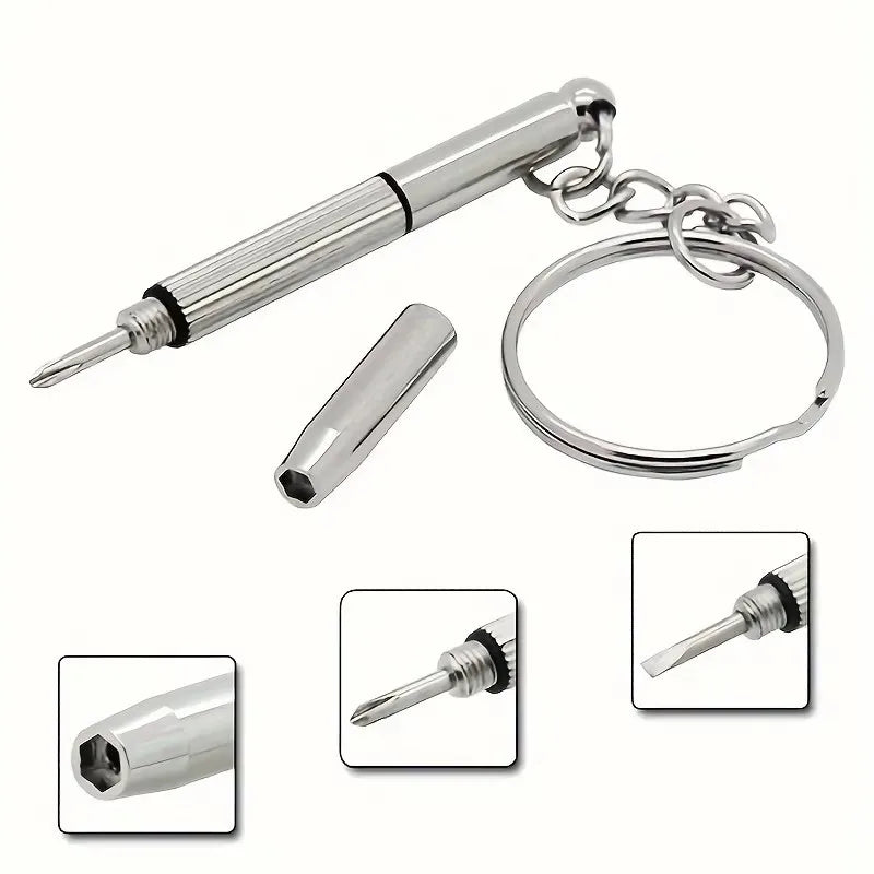 Mini 3-in-1 Glasses Screwdriver Kit | Multifunction Spectacle, Sunglass & Watch Repair Set with Keychain