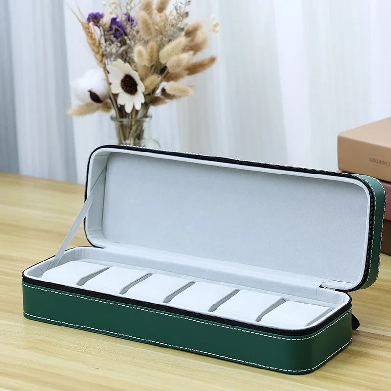 Portable Watch Storage Box Organizer - 6/10/12 Grid Zipper Display Case for Watches & Accessories