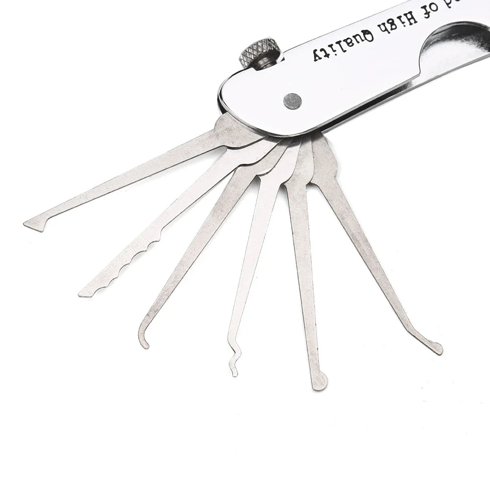 Foldable 7-in-1 Stainless Steel Lock Picking Set: Compact Training Kit for Beginners & Professionals | Lock Pick Set with Wrench
