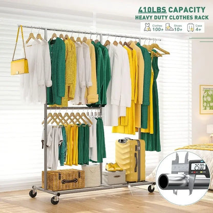 Heavy Duty Rolling Clothing Rack – Portable Clothes Hanger with Wheels for Walk-In Closets
