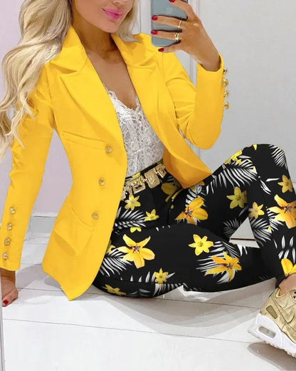 CM.YAYA Women’s Paisley Butterfly Blazer & Pants Set – Elegant 2-Piece Autumn Winter Street Style Outfit