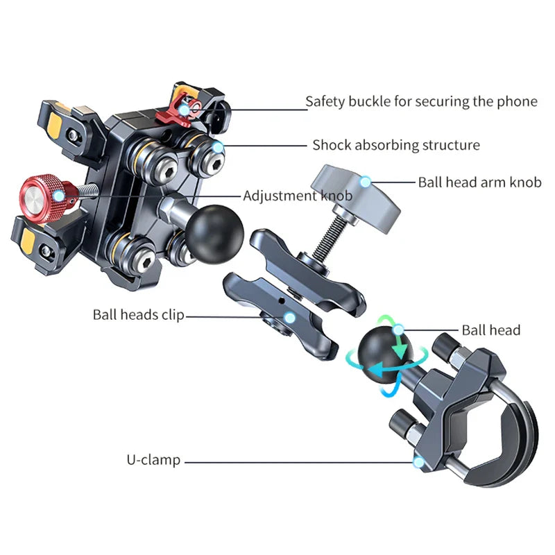 New Universal Motorcycle Phone Holder – High-Quality Alloy Shockproof Navigation Mount