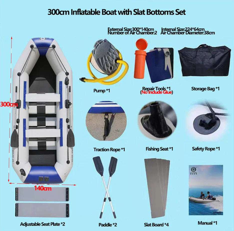 PVC 3-Layer Inflatable Boat – Wear-Resistant Fishing Kayak for 2-6 Persons, Rowing Canoe & Sports Boat