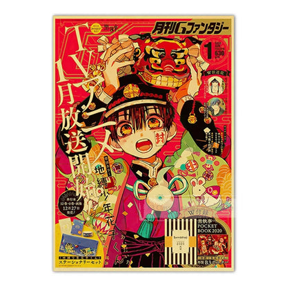 Vintage Anime Kraft Paper Posters – JoJo’s Bizarre Adventure, Jujutsu Kaisen & Demon Slayer Wall Art for Home Room Decor