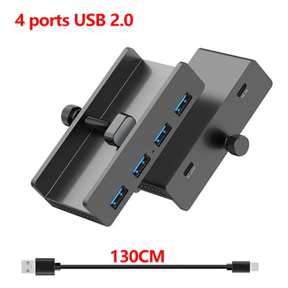 Aluminum 4-Port USB 3.0 Hub — High-Speed Clip Hub with Power Supply, 5–10Gbps Data Transfer, USB 3.2 for Mac & PC