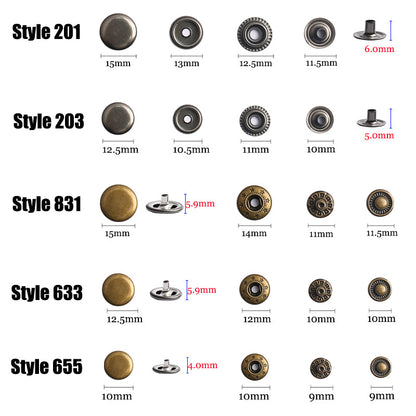 10mm, 12.5mm & 15mm Stainless Steel Snap Fasteners – Sewing Buttons for Clothing, Jackets & Leather Crafts