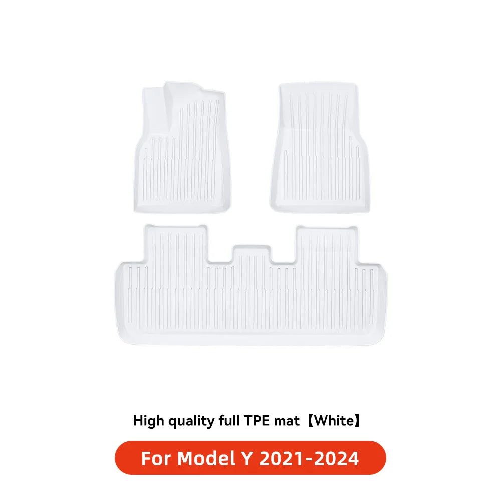 YZ TPE White Foot Pad — Fully-Surrounded Floor Liner for Tesla Model 3 & Model Y (2021–2025) | Waterproof, Non-Slip