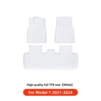 YZ TPE White Foot Pad — Fully-Surrounded Floor Liner for Tesla Model 3 & Model Y (2021–2025) | Waterproof, Non-Slip