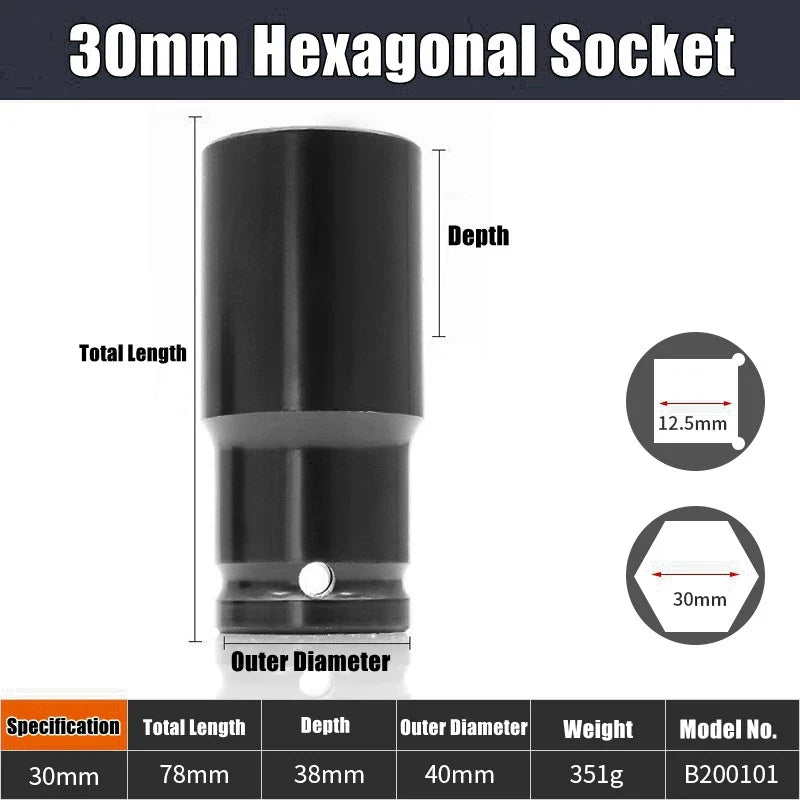 1/2" Drive Deep Impact Socket – Metric Wrench Socket for Pneumatic Tools, Tire Removal & Heavy-Duty Automotive Use