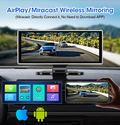 11.26-inch 4K Car DVR Dash Cam – Dual Lens Wireless CarPlay & Android Auto, GPS Navigation, 5G WiFi, FM, AUX Video Recorder Monitor