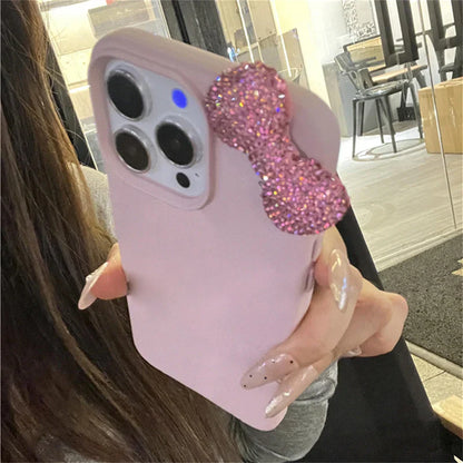 Luxury Rhinestone Bow Litchi-Texture Leather Shockproof Soft Case — Fits iPhone 17 Pro Max/16/15/14/13/12/11/X/XS/7 Plus
