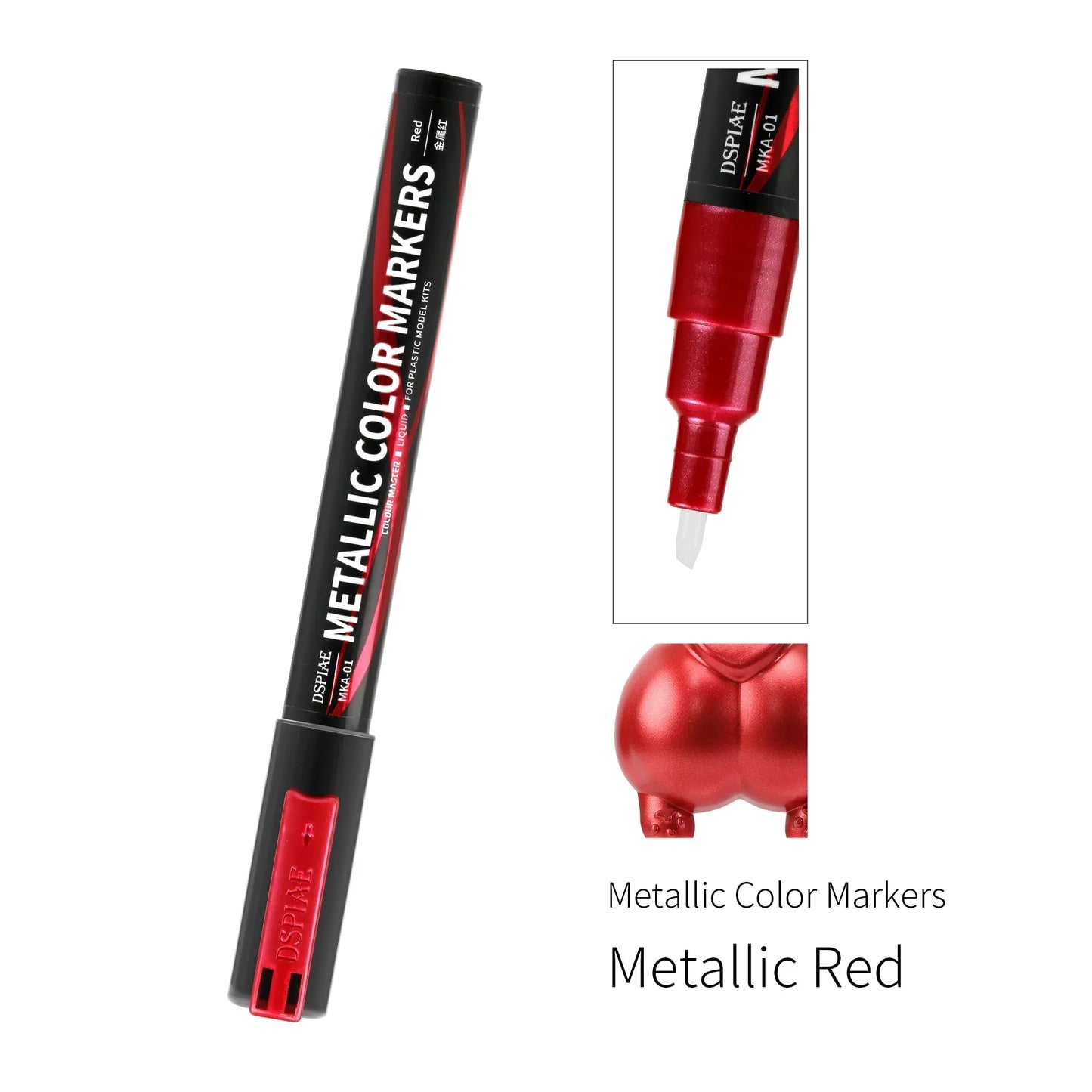 DSPIAE MKA Super Metallic Brush Pen – 12 Water-Based Colors with Soft Tip for Gundam & Mecha Model DIY Hobby